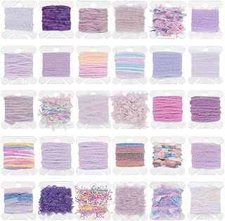 FREEBLOSS 30 hilos artificiales de color lila con bobina de 30 estilos, hilo novedoso para tejer, manualidades, 39,4 metros