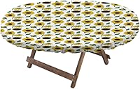 Vista 65 de Mantel ajustable de girasol, patrón de campo rural inspirado en el arte popular, casa de campo, granja, mantel impermeable para interiores y Verde