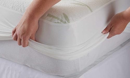 Miniatura 3 de sheetsnthings Protector de colchón impermeable de bambú (tamaño King dividido), sin vinilo, funda de colchón ajustable con cabeza flexible, color