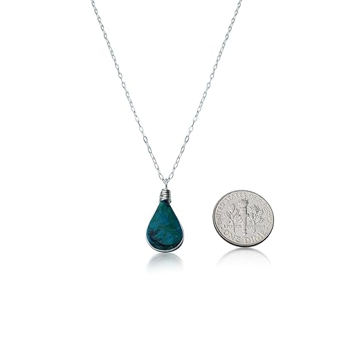 Miniatura 4 de Chrysocolla Necklace Teardrop Stone Pendant Sterling Silver Dainty 18" Inch Chain - Handmade Minimalist Crystal Gemstone Jewelry for Women