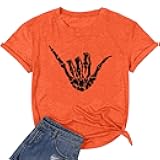 Women Halloween Skeleton Hand Shirt Funny Skull Gothic Graphic Casual Novelty Rock Punk Short Sleeve Muscle Tee Shirts