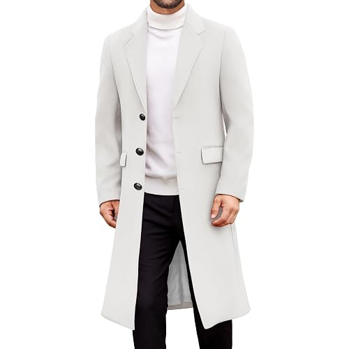 COOFANDY Men Trench Coat Long Casual Single Brested Overcoat Notched Collar | 2026 Stylish Wool Blend Coat, Single-Breasted Slim Fit Pea Coat with Pockets, Warmth and Business Casual Wear for Winter