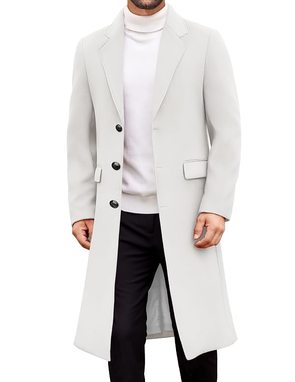 COOFANDY Wool Blend Coat Winter Long Single Breasted Coat Casual Overcoat Warm Trecn Coat With Notched Collar by COOFANDY - Used condition - US$47.21