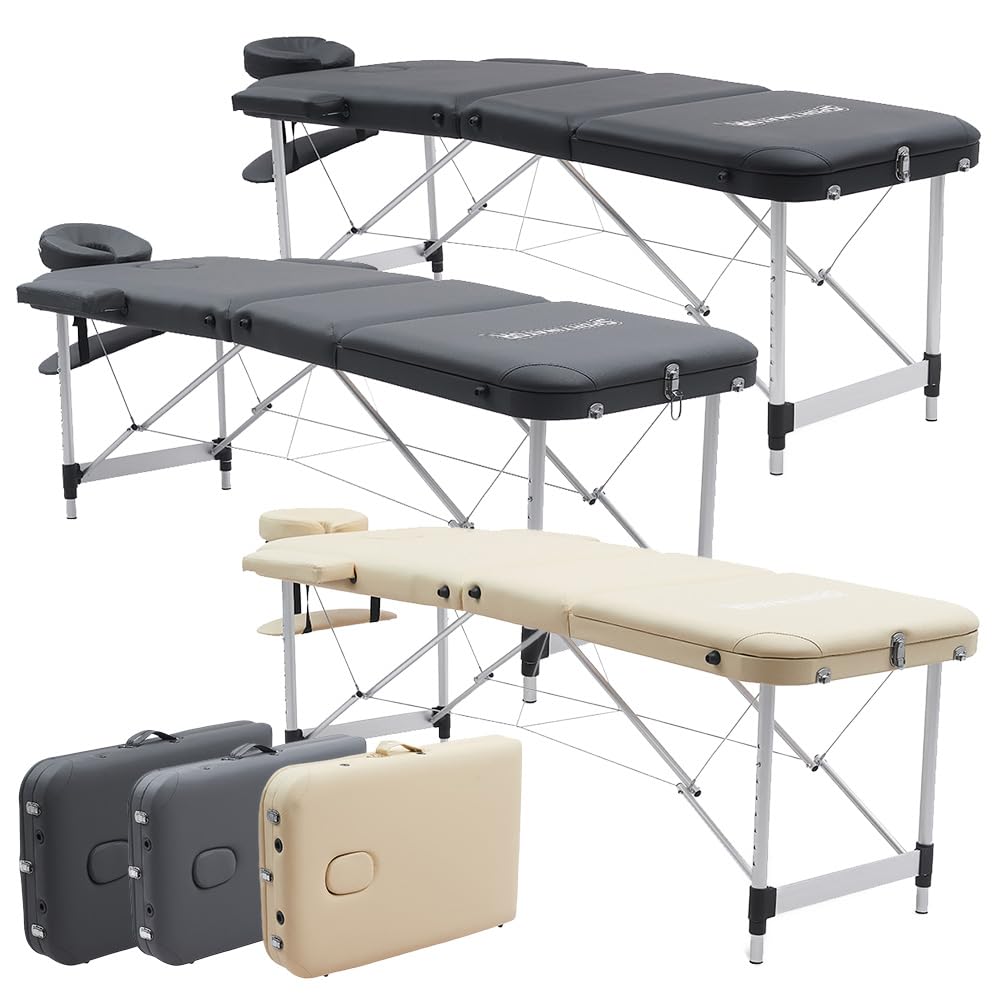 SPORTINATOR® Premium 3 Zonen Massageliege, angenehmer Liegekomfort durch 4 cm Polsterung, Flexible Höhenverstellung durch Rastknöpfe, belastbar bis ca. 180 kg (schwarz)