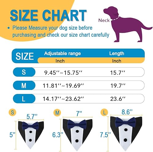 Miniatura 6 de Esmoquin para perro, bandana formal de boda para perro, collar ajustable con corbatín, pequeño, mediano y grande, para niños, boda, aseo y fiesta de