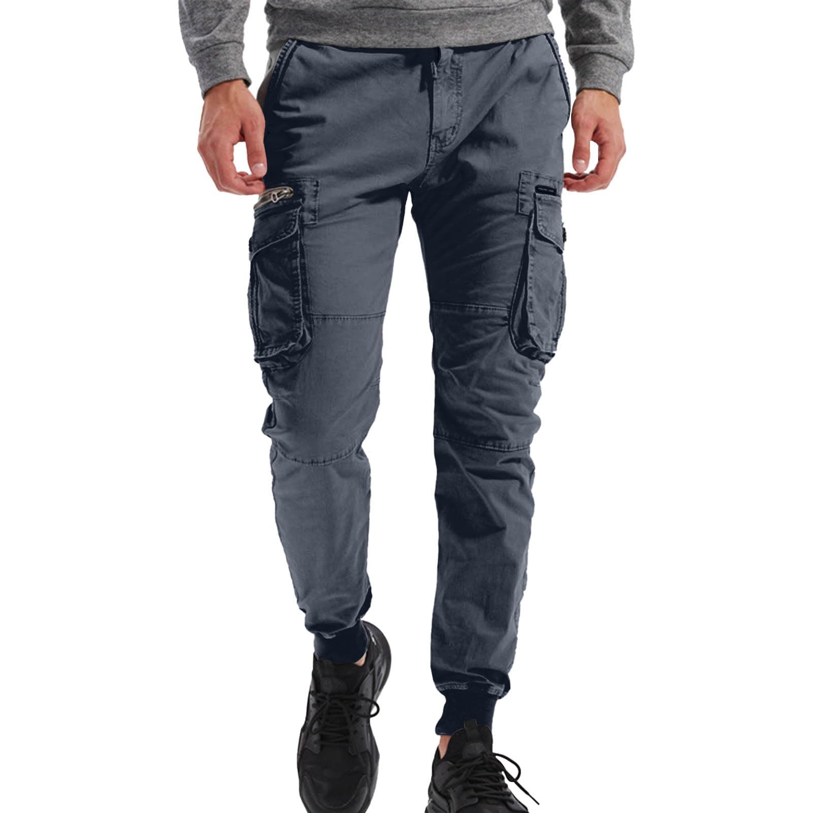 Generisch Arbeitshose Herren Mit Gummibund, Arbeitshose Herren Mit Gummibund, Chinohose Mit Bündchen Freizeithose Viele Taschen Cargopants Leichtgewichts Herrenhose Einfarbig Trainingshose Baggy
