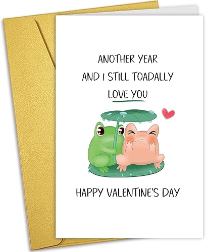 Tarjeta de San Valentín con diseño de rana, divertida tarjeta de San Valentín para él y ella, tarjeta de feliz día de San Valentín para novio,