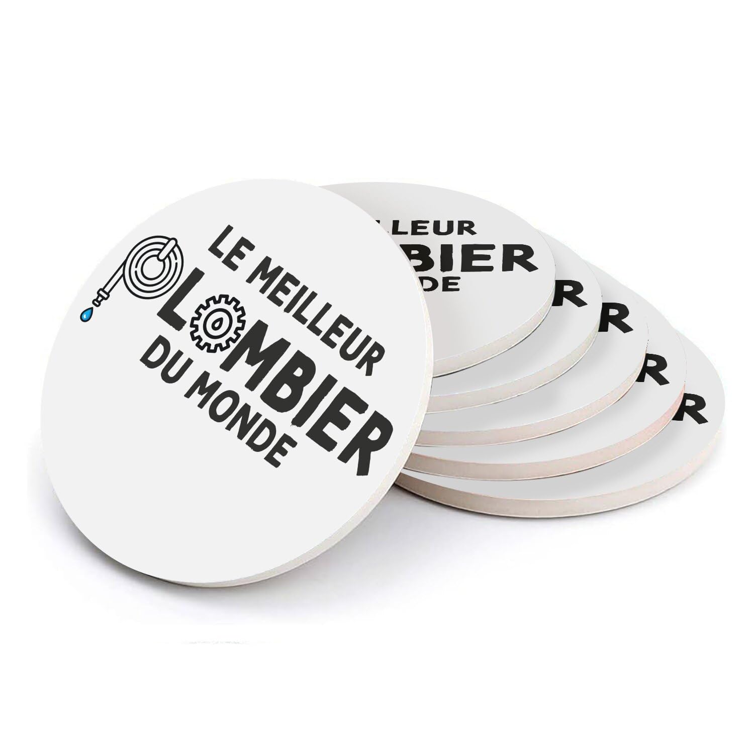 Sous-verre ronds en céramique Plombier Chauffagiste lot de 6 pièces