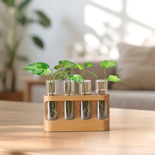 Miniatura 7 de Estación de Propagación de Plantas Giunn con Luces LED Ajustables de 9 Velocidades, Soporte de Madera, 4 Tubos de Prueba de Vidrio para Plantas