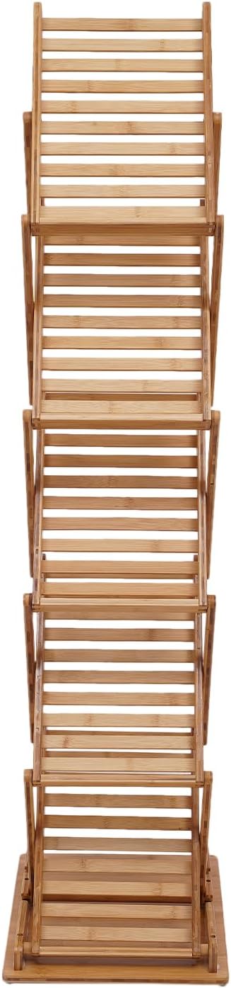 TFCFL Bamboo Magazine Rack Floor Stand, 5 Tier Portable Foldable Wood Literature Rack Display Holder Stand, Pop-Up Magazine Brochure Catelog Rack for Reception Areas, Waiting Rooms, Schools