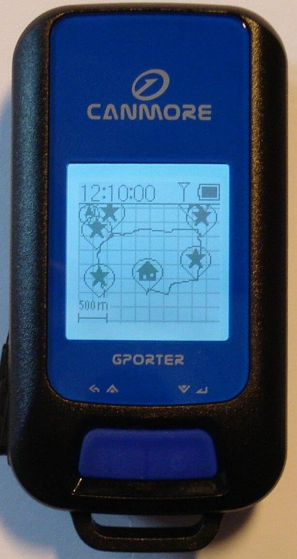 Canmore G-Porter GP-102+ device screen displaying a recorded track or route with multiple waypoints.