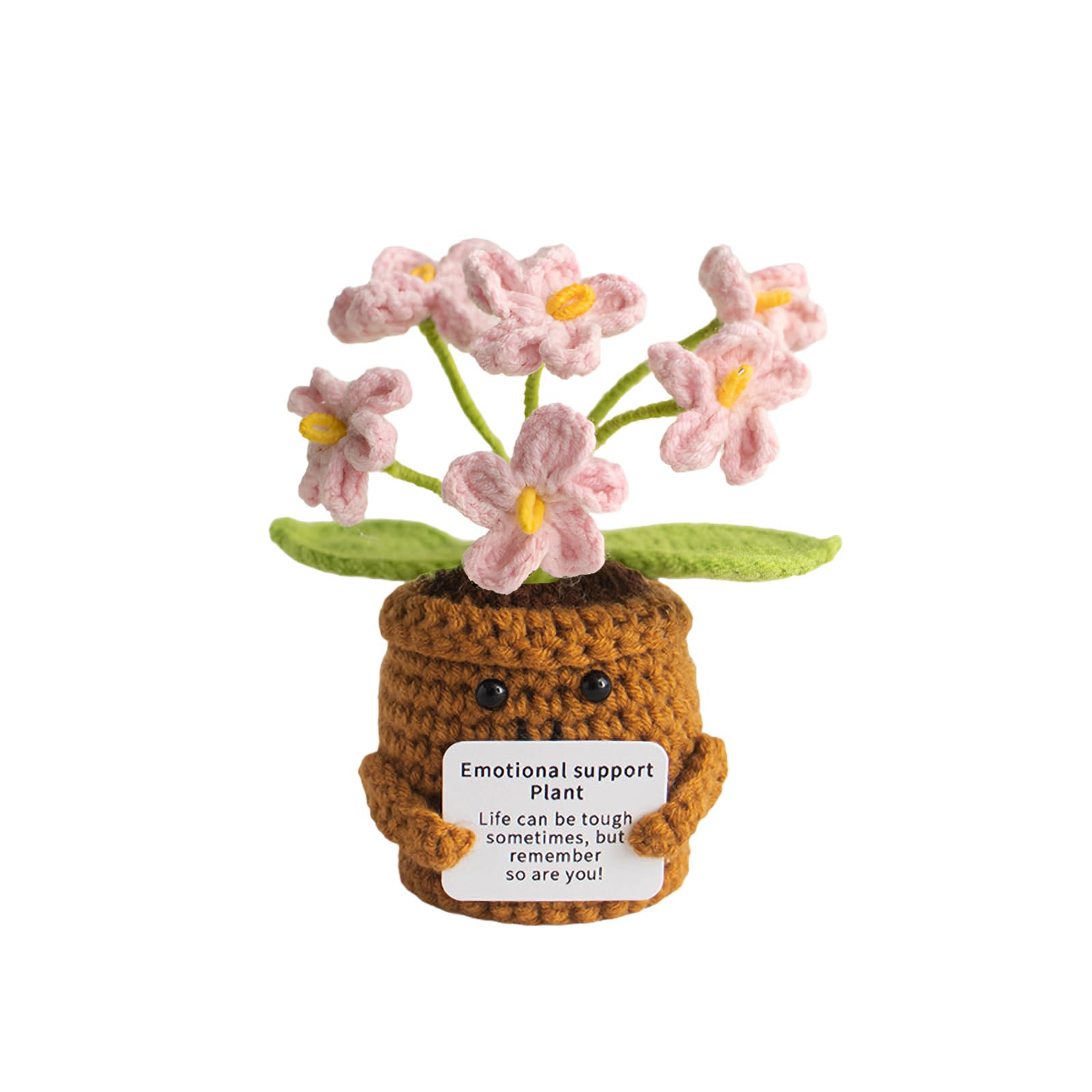 JVHLOV Emotional Support Pink Forget-Me-Not Crochet Plant – Handmade Knitted Flower Pot with Positive Message, Cute Desk Décor & Thoughtful Gift for Friends and Family — image 1