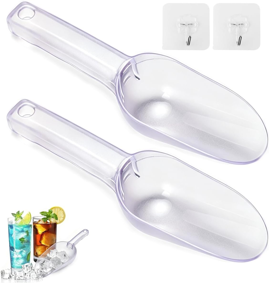 2Pcs Plastic Ice Scoop(12 Oz)Kitchen Scoop for Ice Bucket Ice,Popcorn,Flour