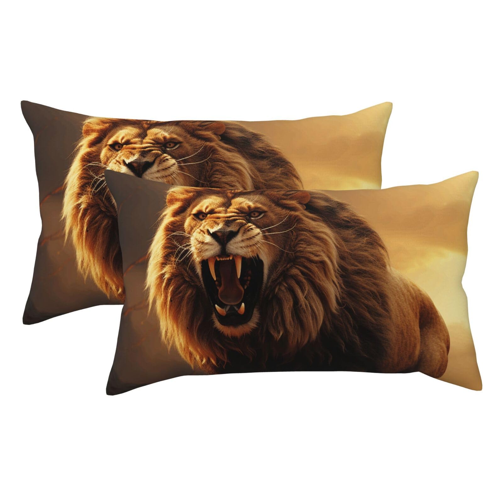 2 Pack King Pillow Cases with Hidden Zipper, Soft Breathable Pillow Covers for Hair and Skin, Angry Roaring Lion Pillowcases 20"x36" Bed Pillow Protectors Cover for Sleeping Gifts