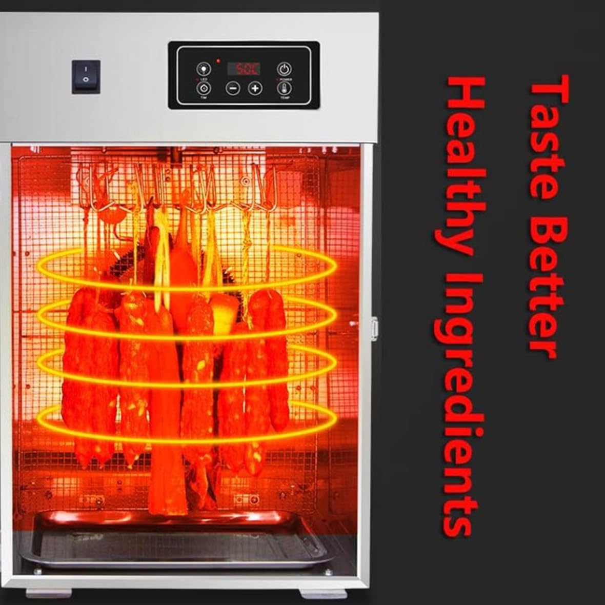 Déshydrateur Alimentaire Rotatif 360° Avec Minuterie - 800W, 14 Crochets Inox, Température 30-90°C - Pour Viandes, Fruits