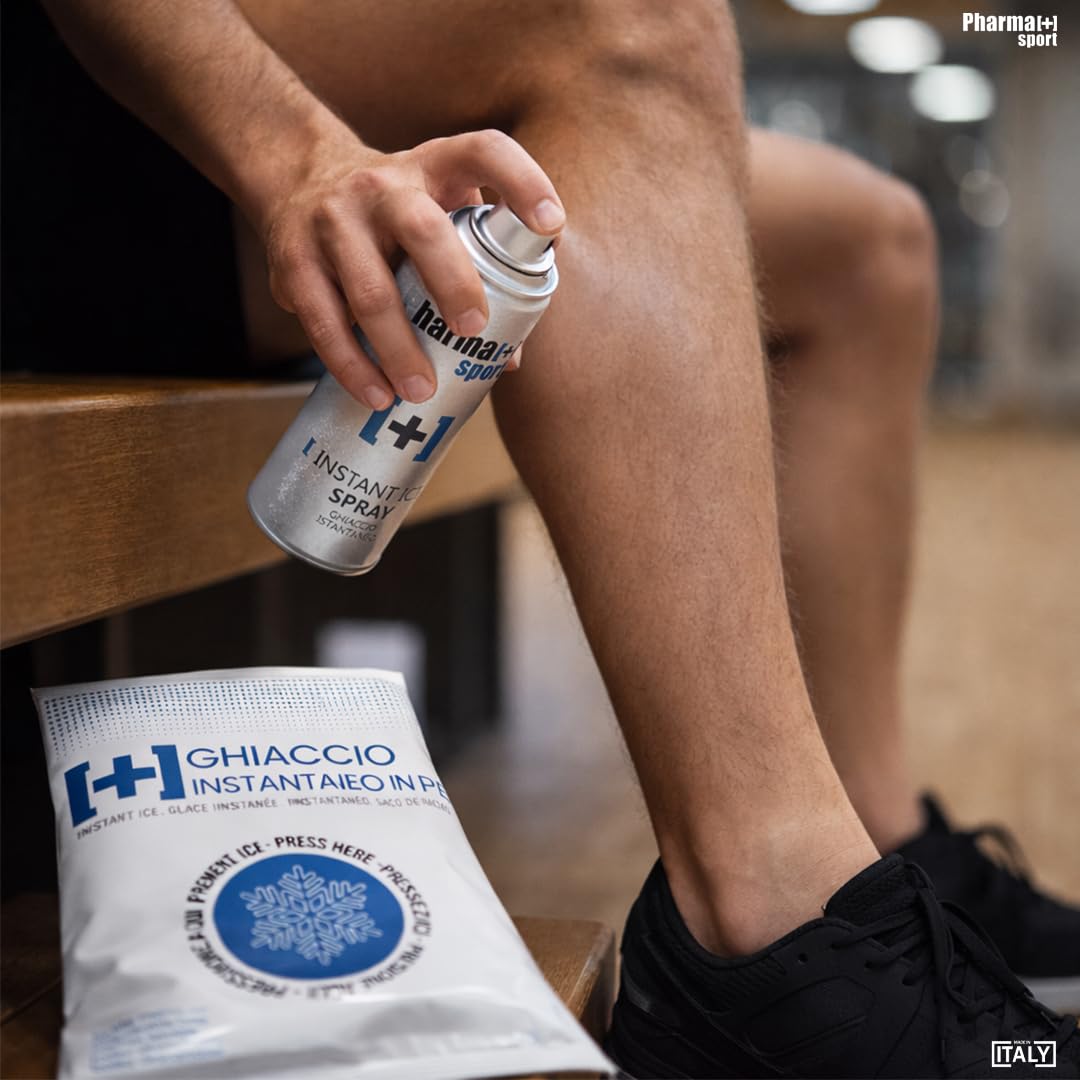 PHARMA+SPORT Kit Ghiaccio Sportivo 10+2 Ghiaccio Istantaneo Monouso + Ghiaccio Spray 400ml – Primo Soccorso per Traumi, Distorsioni, Contusioni – Made in Italy
