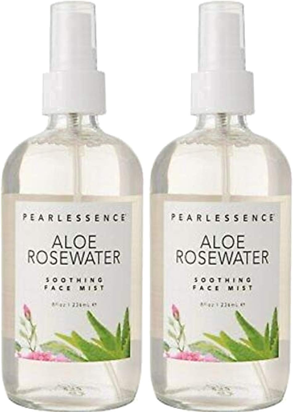 Pearlessence Aloe + Rosewater Soothing Face Mist - Skin Quenching & Conditioning Facial Mist | Soothes & Tones Skin | For All Skin Types | Made in USA & Cruelty Free (8 oz, 2 Pack)