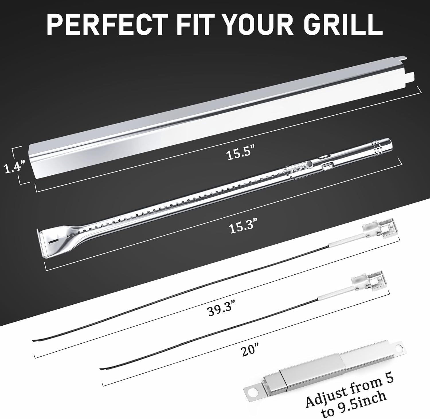 Grill Grates Kit for Char-Broil Performance 2 Burner 463630021 463655621 463655021 463655421 Replacement Parts for Charbroil 2 Burner Grill Cast Iron Cooking Grids Heat Plates Burner Tubes Igniter