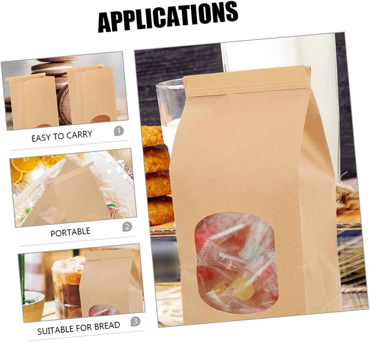 ULTECHNOVO 50pcs Heat Seal Bread Toast Bags Window Bakery Bags for Cookies Snacks Pastry Wrapping Pouches