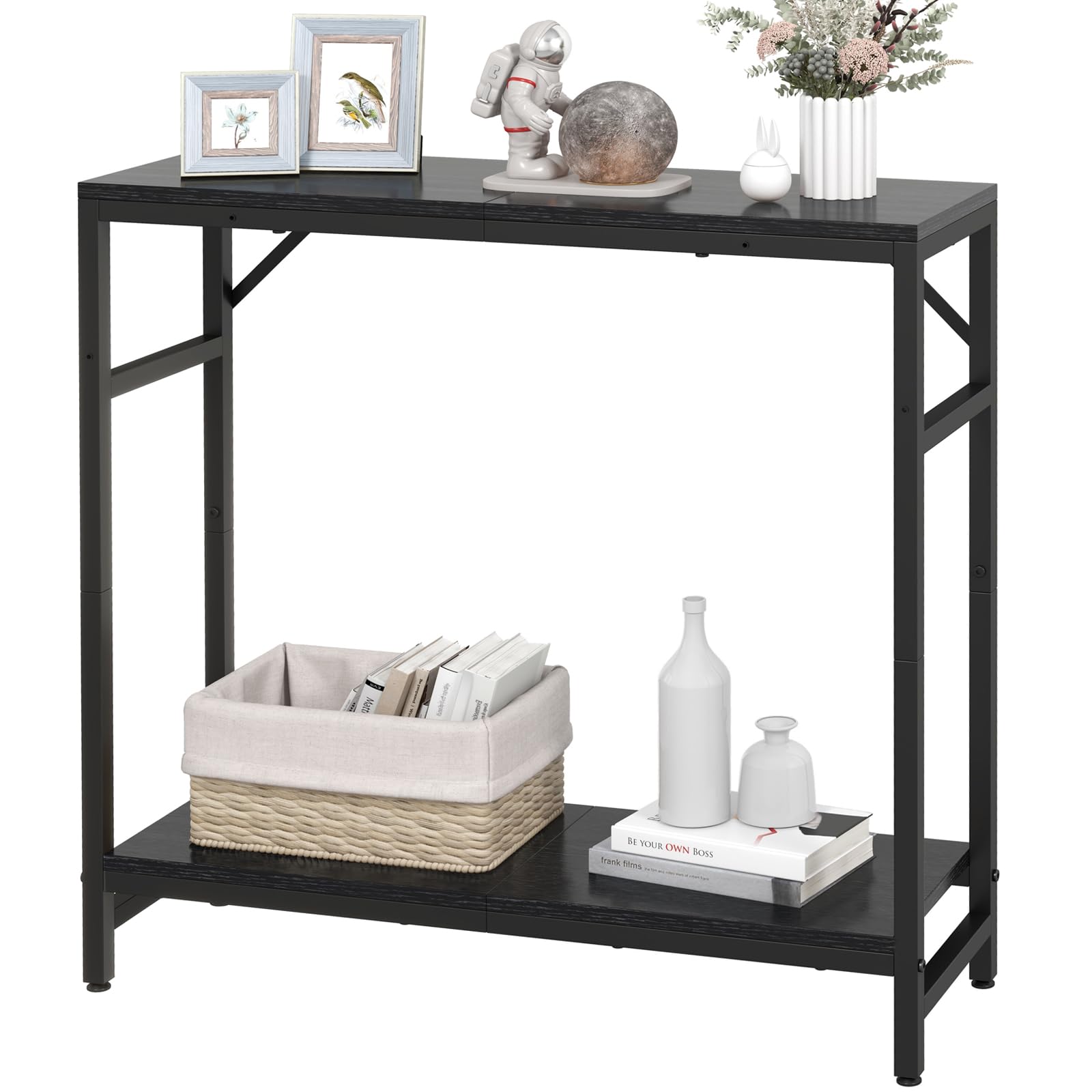 Livofloral Entryway Table, 75cm Narrow Sofa & Console Tables, 2-Tier Thin Couch Table, Behind Couch Table for Hallway Bedroom Living Room Foyer Office, Black