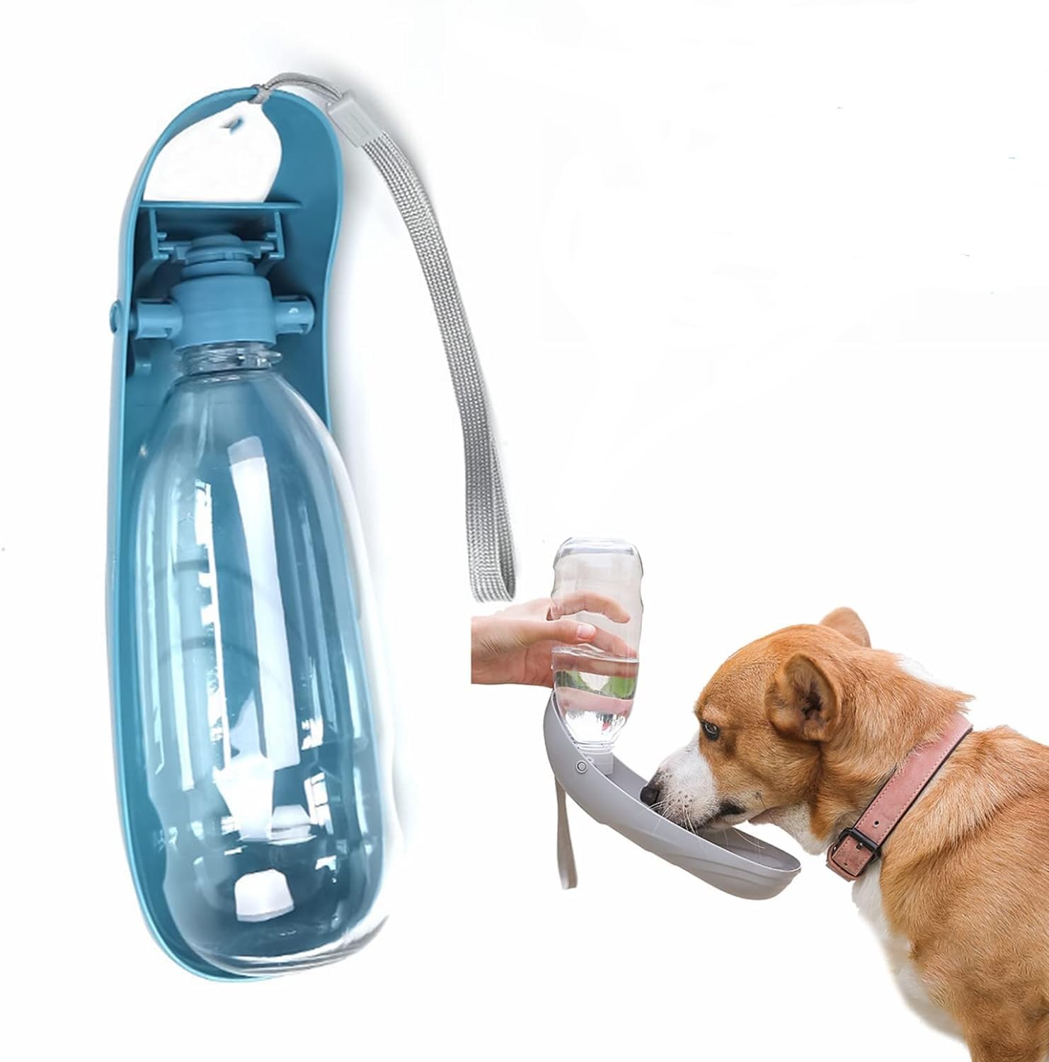 MHwan Bebedero Perro portatil, 550ml a Prueba de Fugas Botella Agua Perro, plástico Apto para Alimentos Botella de Agua para Perros, Gran Capacidad Botella Perro Adecuado para Exteriores (Azul)