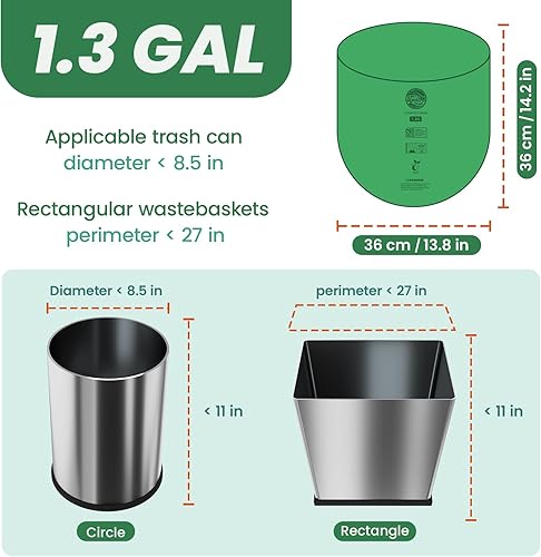 Miniatura 2 de Bolsas de abono de 1.3 galones, 100 unidades, pequeñas bolsas de basura compostables para encimera de cocina, contenedor de compost de 0.75, 1.2,