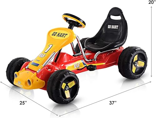Miniatura 7 de Costzon Go Kart 4 ruedas de paseo en auto pedales de juguete para niños y niñas con asiento ajustable carrito de pedales para niños Rojo