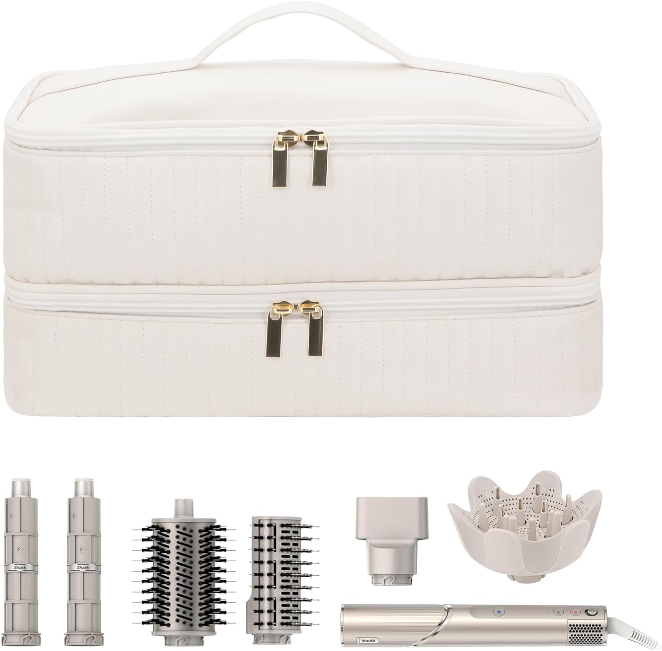 Double-Layer Flexstyle Travel Carrying Case for Shark, Portable Storage Bag for Shark Flex Style HD440BK/HD430 and Attachments, Storage Bag Compatible with Dyson Airwrap Multi Styler (Beige) Double-Layer Flexstyle Travel Carrying Case for Shark, Portable Storage Bag for Shark Flex Style HD440BK/HD430 and Attachments, Storage Bag Compatible with Dyson Airwrap Multi Styler (Beige)