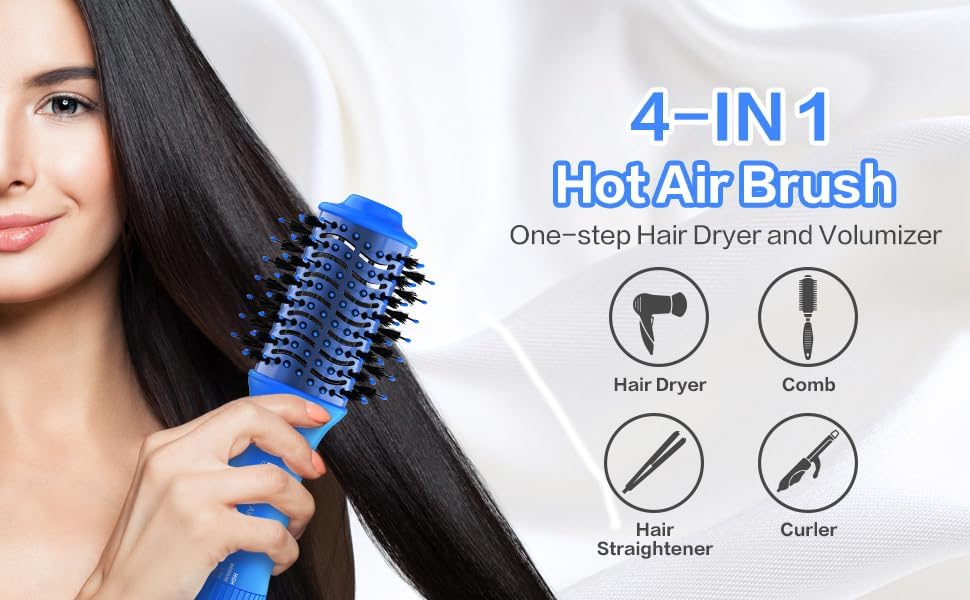 Miniatura 8 de Dan Technology Cepillo secador de pelo, cepillo secador de pelo, cepillo de soplado de aire caliente, 120 V, 3 velocidades, forma ovalada,