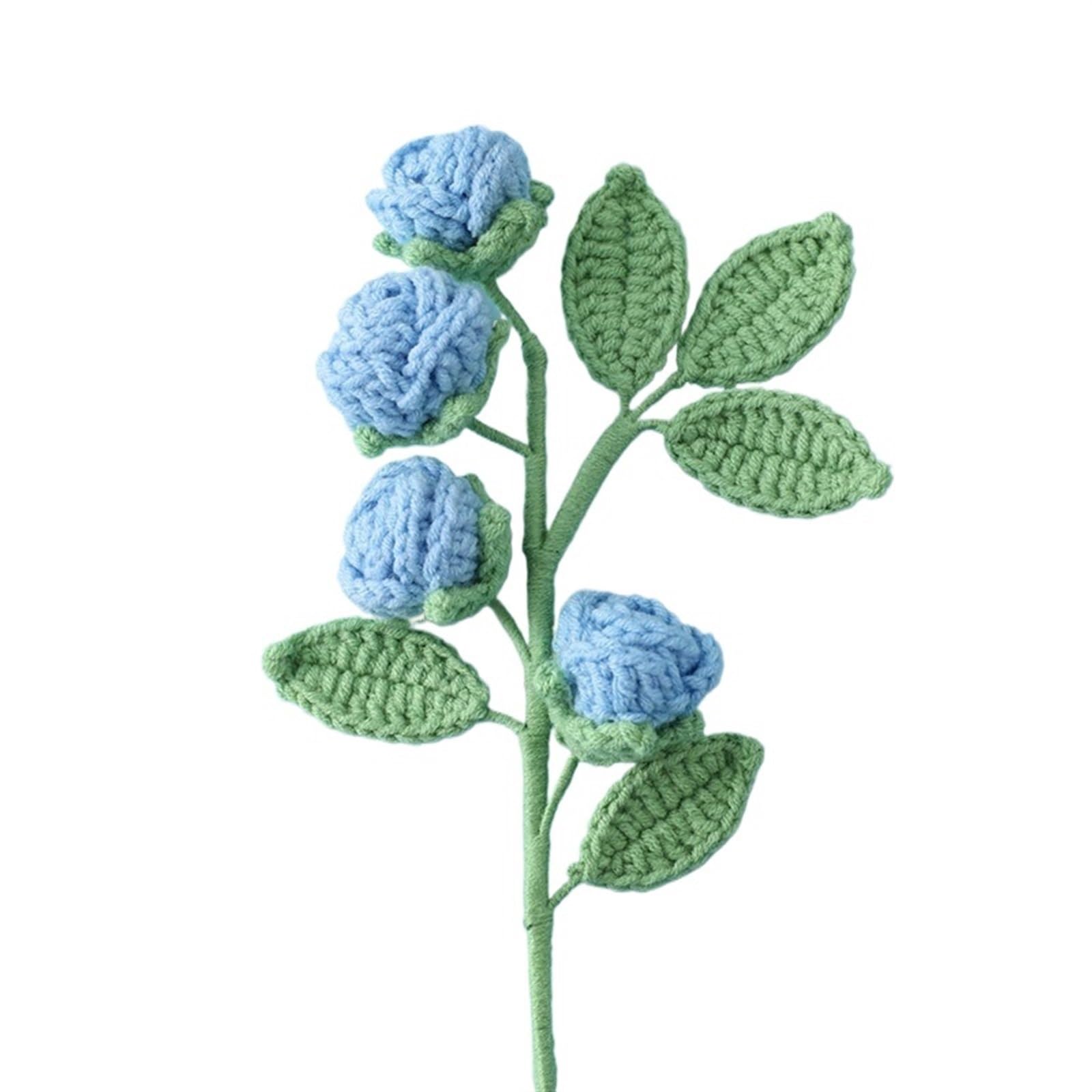 Dzianinowe kwiaty, Kreatywne, ręcznie robione bawełniane szydełkowe kwiaty na drutach DIY imitacja kwiatu Solidne kolory z wieloma główkami(Blue)