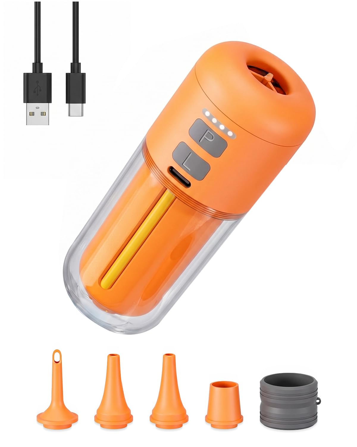 Elektrische Luftpumpe Akku, 4000 Pa Mini Luftpumpe 430 L/min, Tragbare Air Pump mit 5 Düsen & LED-Licht, 2-in-1 Aufblasen & Entleeren, für Camping, Luftmatratze, Schwimmring, Vakuumbeutel