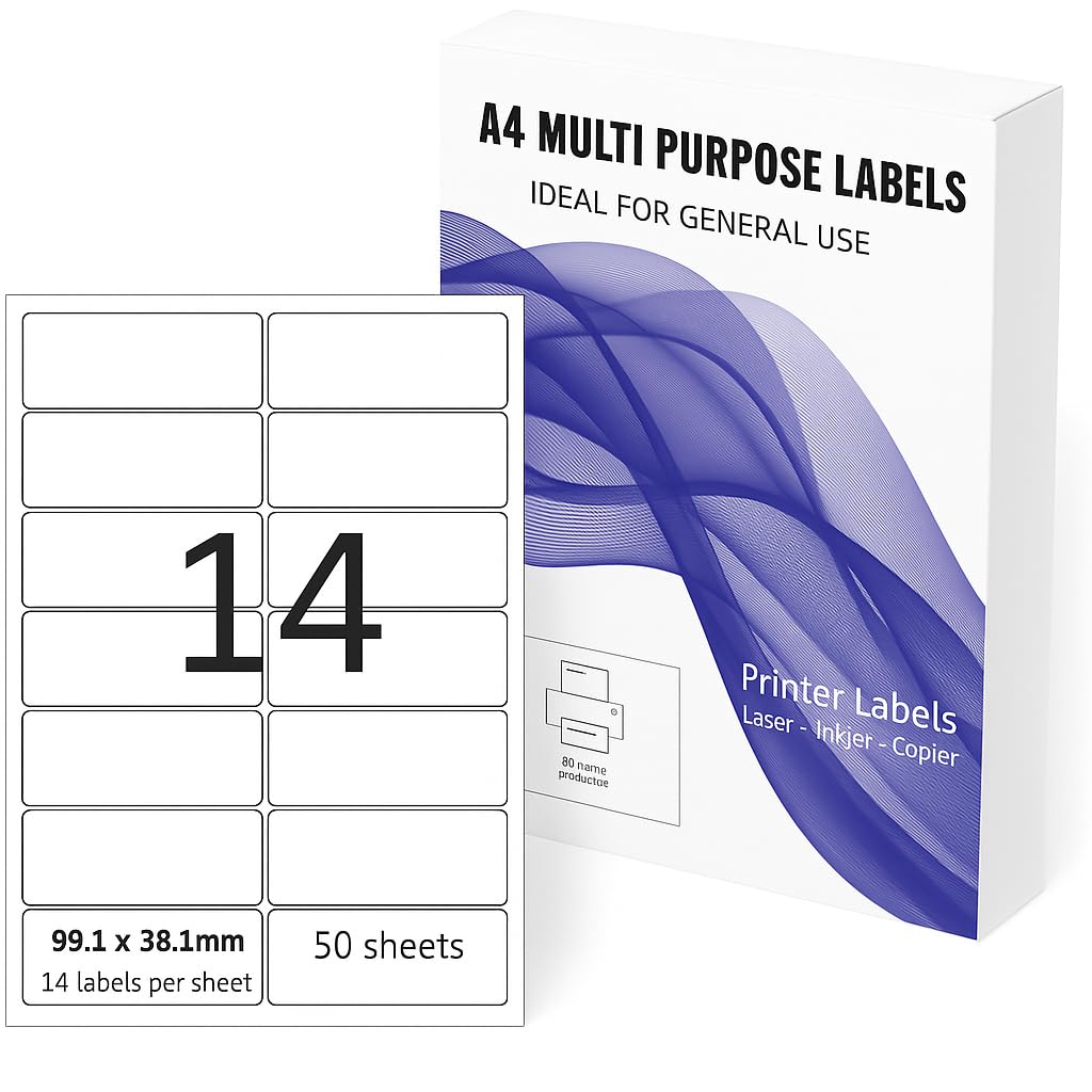 Self-Adhesive 14 Labels per A4 Sheet - 700 Labels - 50 Sheets - Laser & Inkjet Printer Compatible - Address Shipping Labels(14 Labels per A4 Sheet)