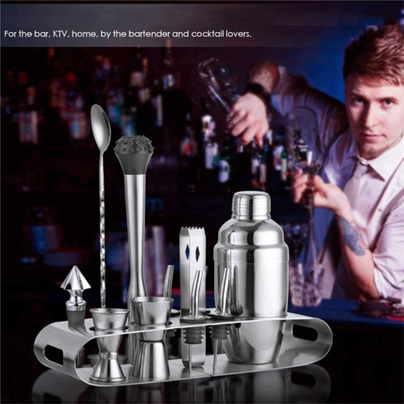 Coctelera de Cóctel,Barman Juego De Coctelera 12 Piezas Herramientas Barra Acero Inoxidable Camarero con Soporte Exhibición Amantes de Los Cócteles(750ml)