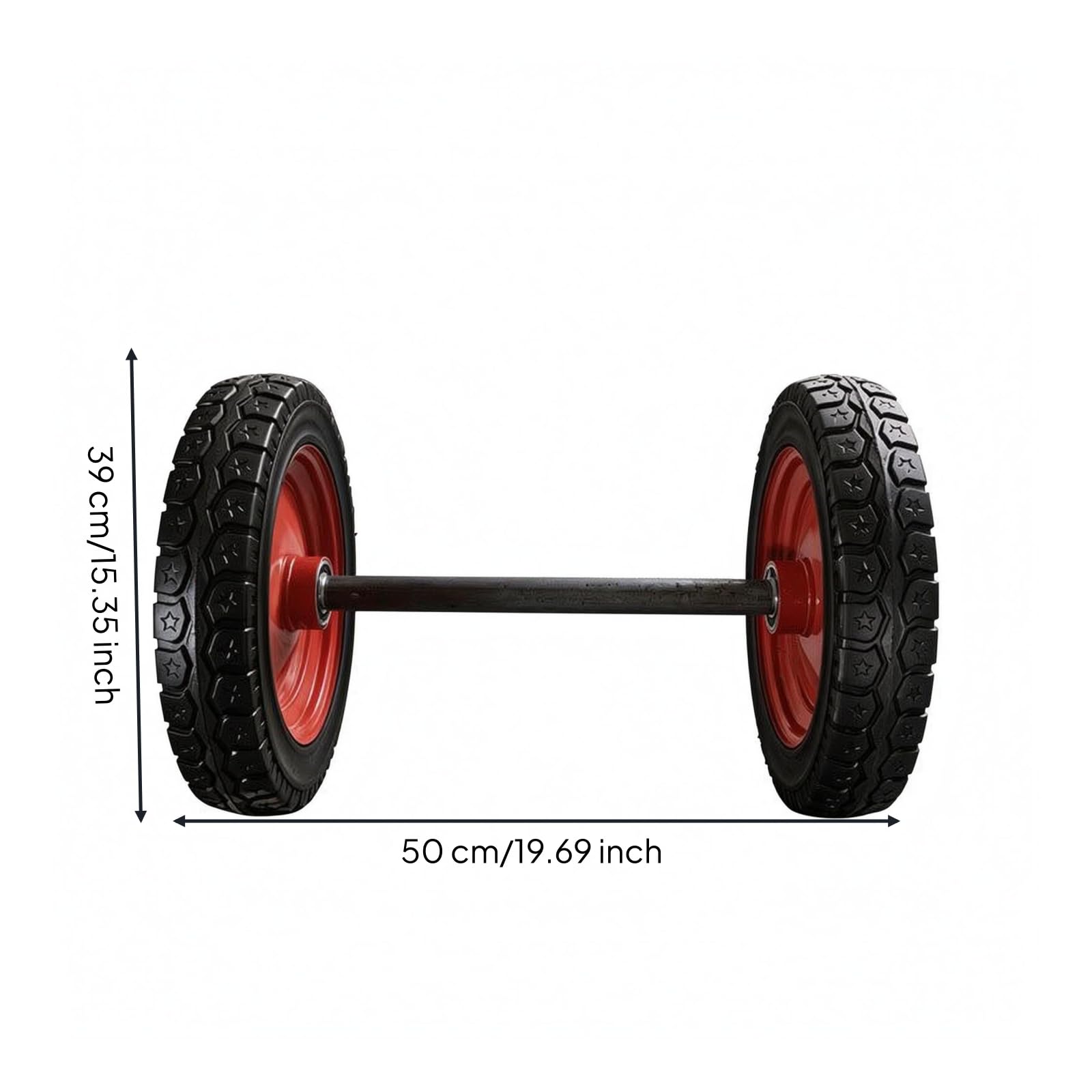 Rueda de Goma Sólida para Remolque Conjunto Llanta Eje Neumático con Goma de Alta Densidad y Marcha Estable Cubo de Acero Rojo Adecuada para, Eje De 50 Cm