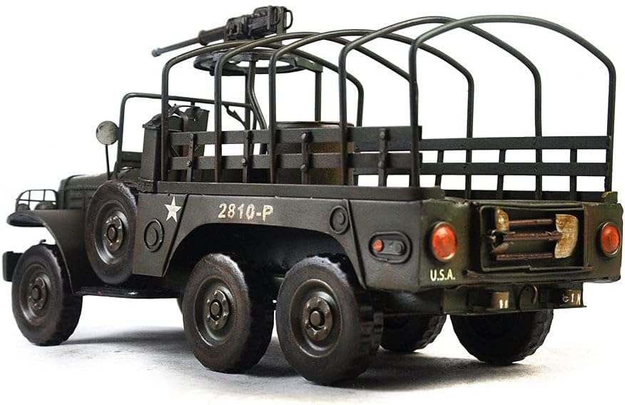Retro Military Vehicle Model, Classic Iron Army Green Vintage Crafts Collectible Vehicles Gifts for Family Friends