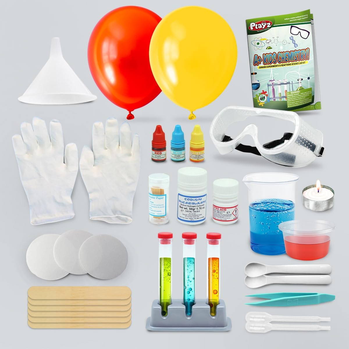 Playz STEM A+ Kids Chemistry Junior Experiments & Reactions Science Lab Kit - 32+ Experiments, 36 Page Laboratory Guide, and 27+ Tools & Ingredients for Boys, Girls, Teenagers, Kids