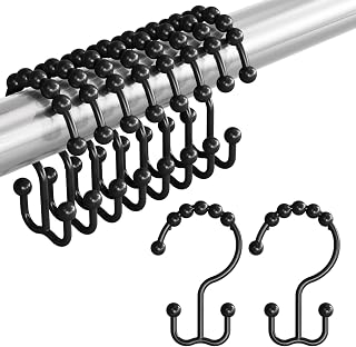Amazer Shower Curtain Rings, Rust-Resistant Metal Double Shower Hooks for Curtain Rolling Shower Curtain Hooks Rings Shower Rings for Bathroom Shower Curtain Rod, Matte Black, Set of 12 Rings