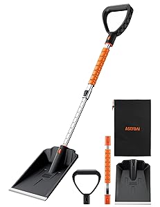 AstroAI Lightweight Snow Shovel for Car, Extendable Snow Shovel with Thickened Aluminum Handle and Blade, Portable and Multifunctional for Cars, Snowmobiles, Camping and Emergency