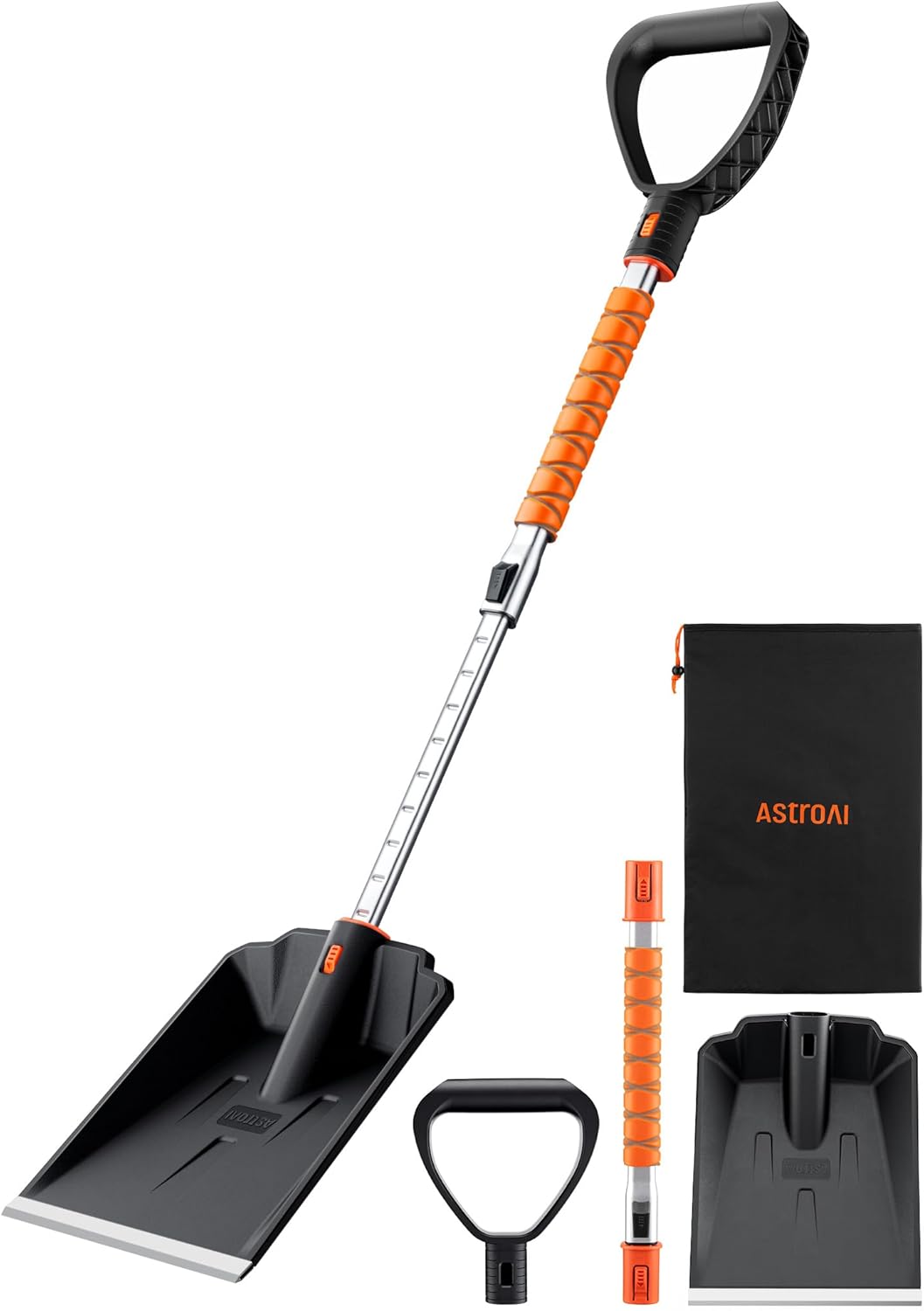 AstroAI Lightweight Snow Shovel for Car, Extendable Snow Shovel with Thickened Aluminum Handle and Blade, Portable and Multifunctional for Cars, Snowmobiles, Camping and Emergency