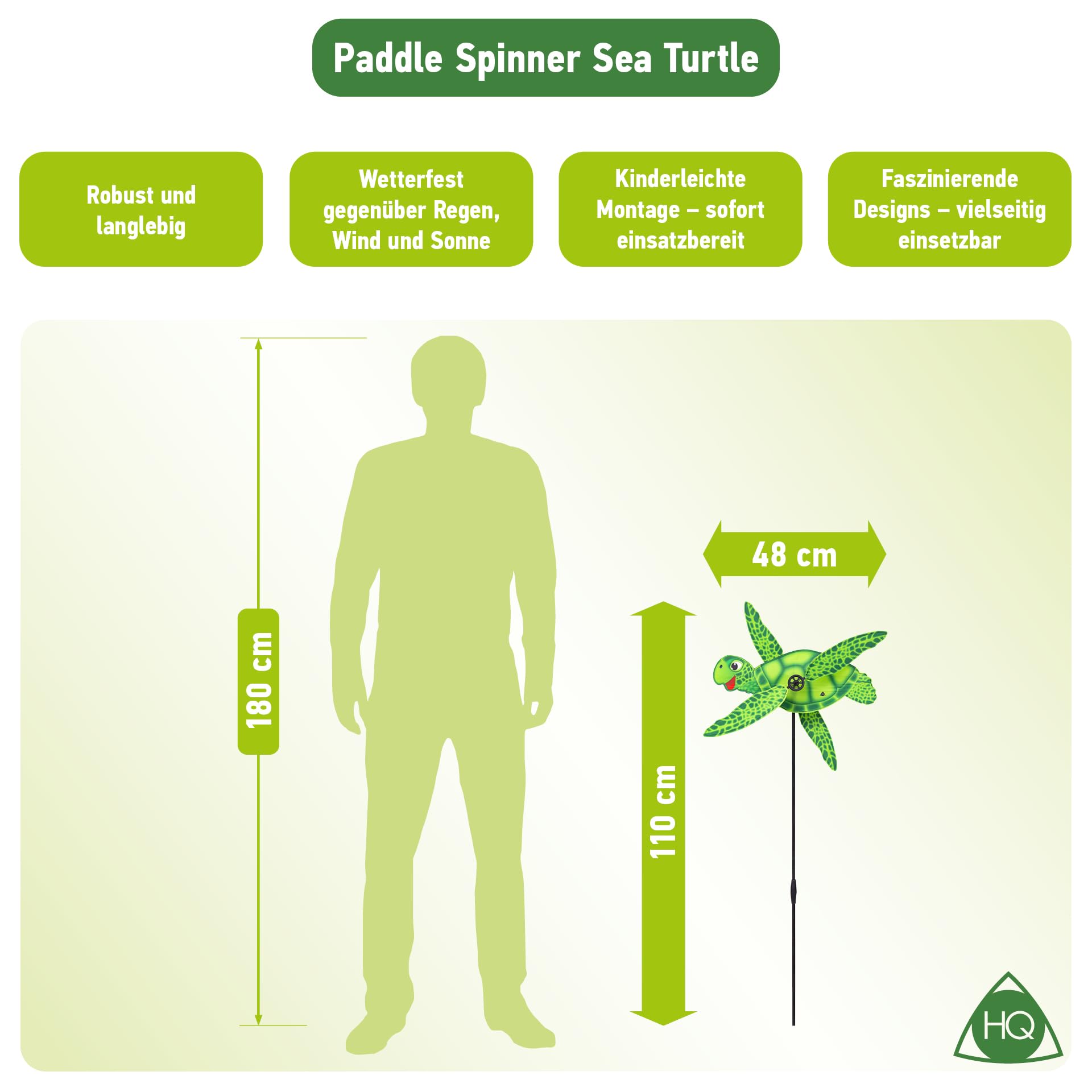 HQ Design Windspiration - Paddle Spinner, UV-beständige und wetterfeste Windspiel Deko für Garten, Terrasse und Balkon - Windrad inkl. Standstab (Sea Turtle)