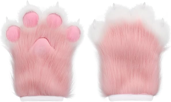 HAOAN Furry Faux Fur Fox Cat Paws Gloves Animal Fursuit Mittens Halloween Christmas Cosplay Costume Props