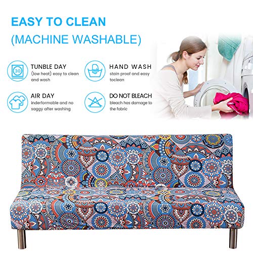 Livego Armless Futon Slipcovers Stretch Folding Sofa Bed Cover With Elastic Bottom, Printed Fitted Couch Cover Furniture Protector For Pets, Kids (Purple2) #TOP4