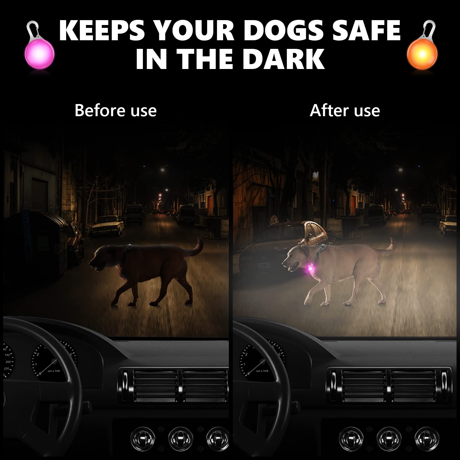 SerDa-Run 2 pcs LED Dog Collar Lights, Clip-on LED Dog Tag Lights for Night Walking & Camping (2PCS Pink+Orange) - Image 4