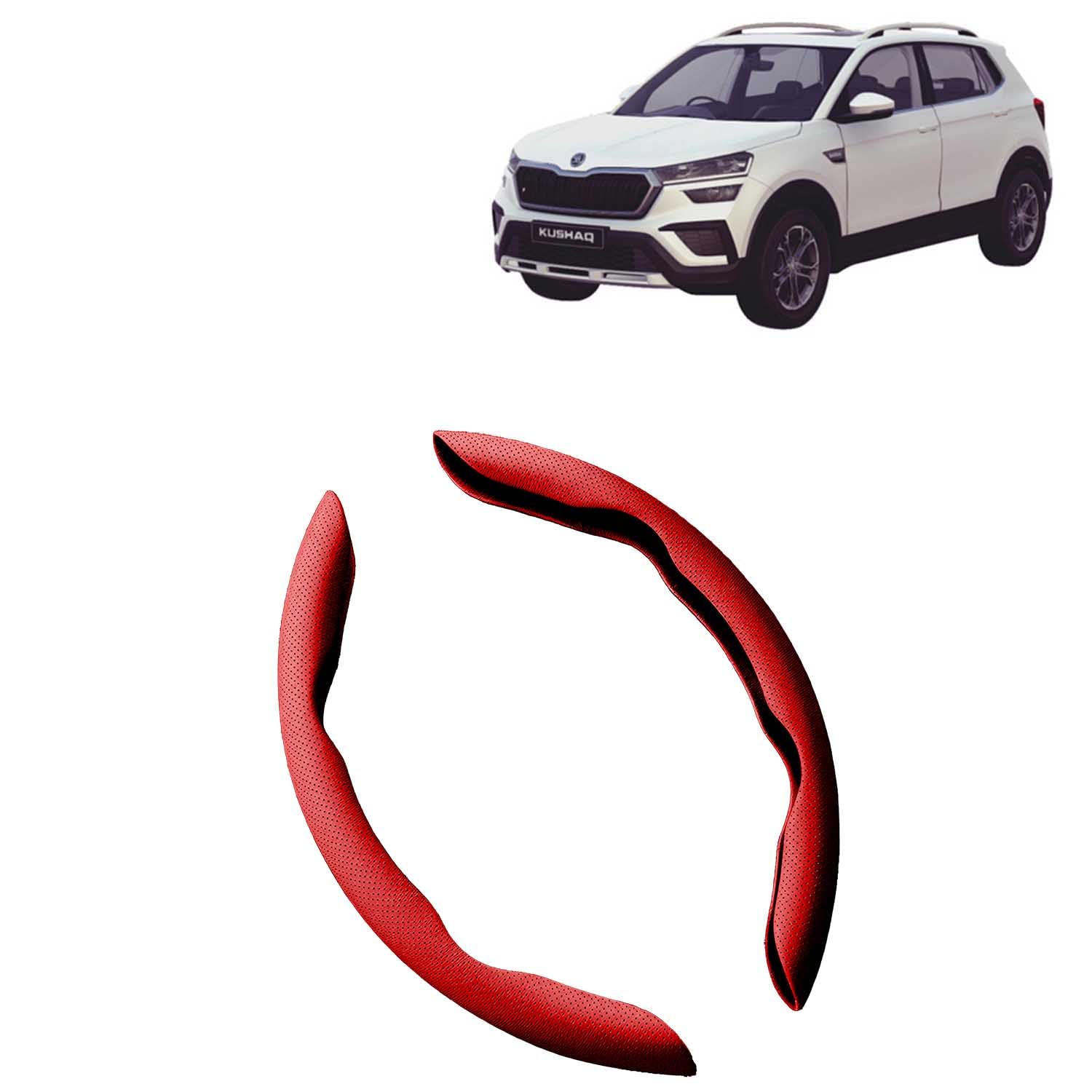 KINGSWAY® Premium PU Leatherette Red Steering Wheel Grip Cover Compatible with Skoda Kushaq (Year 2021 Onwards) - Universal Use Stylish and Non-Slip Car Interior Accessories, Set of 2 Pieces-image-8