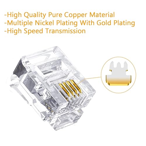 Miniatura 4 de Hetjosee RJ11 Conectores 25 Pack 6P4C Enchufe Teléfono Enchufe Modular Enchufe Teléfono Adaptador Jack Adaptador Crimpado Conector de cable