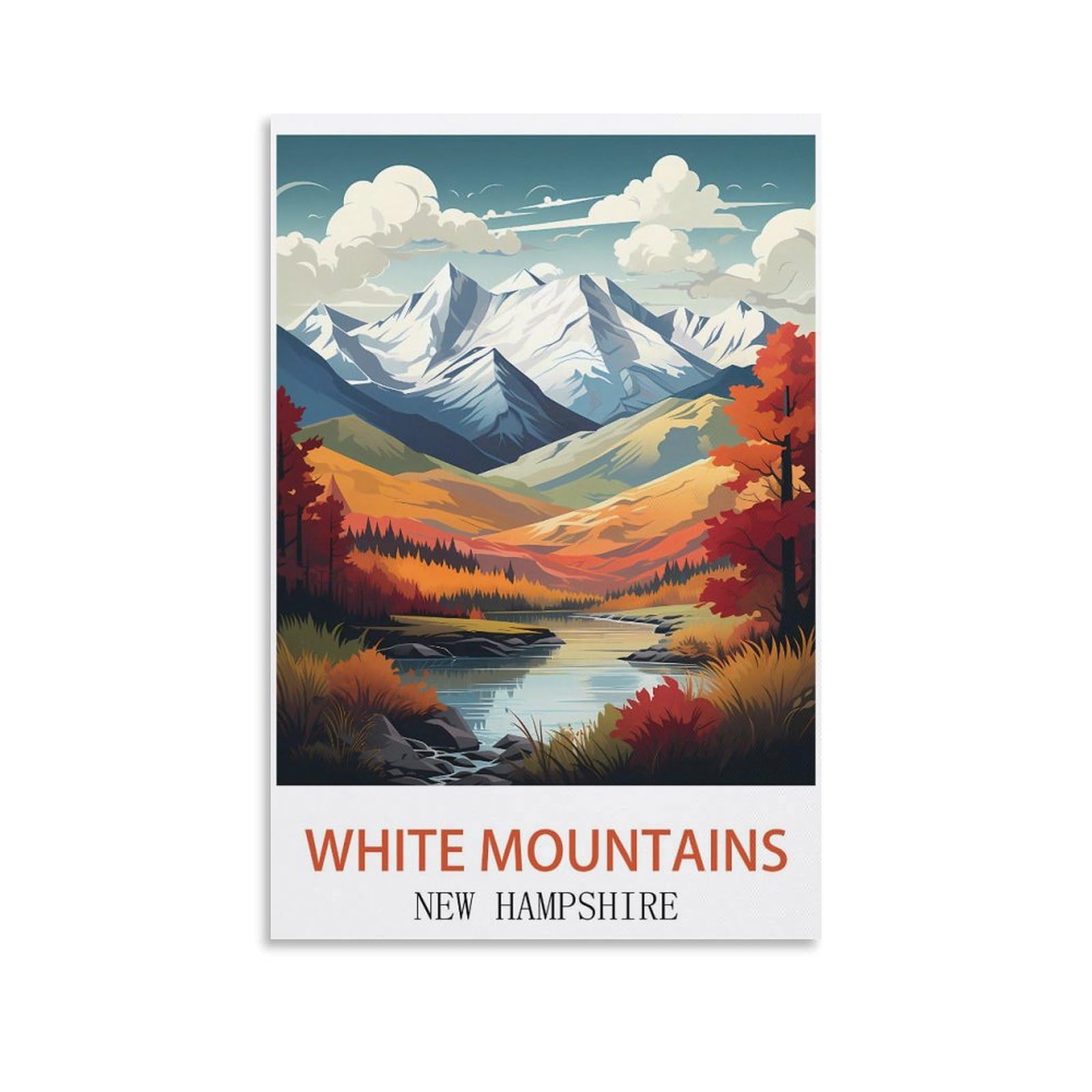 EZMLFA Diamond Painting Kits for Adults,White Mountains New Hampshire 5D Diamond Painting Kit for Adults Beginners, DIY Full Round Drill Gem Art Kits for Home 40x50cm