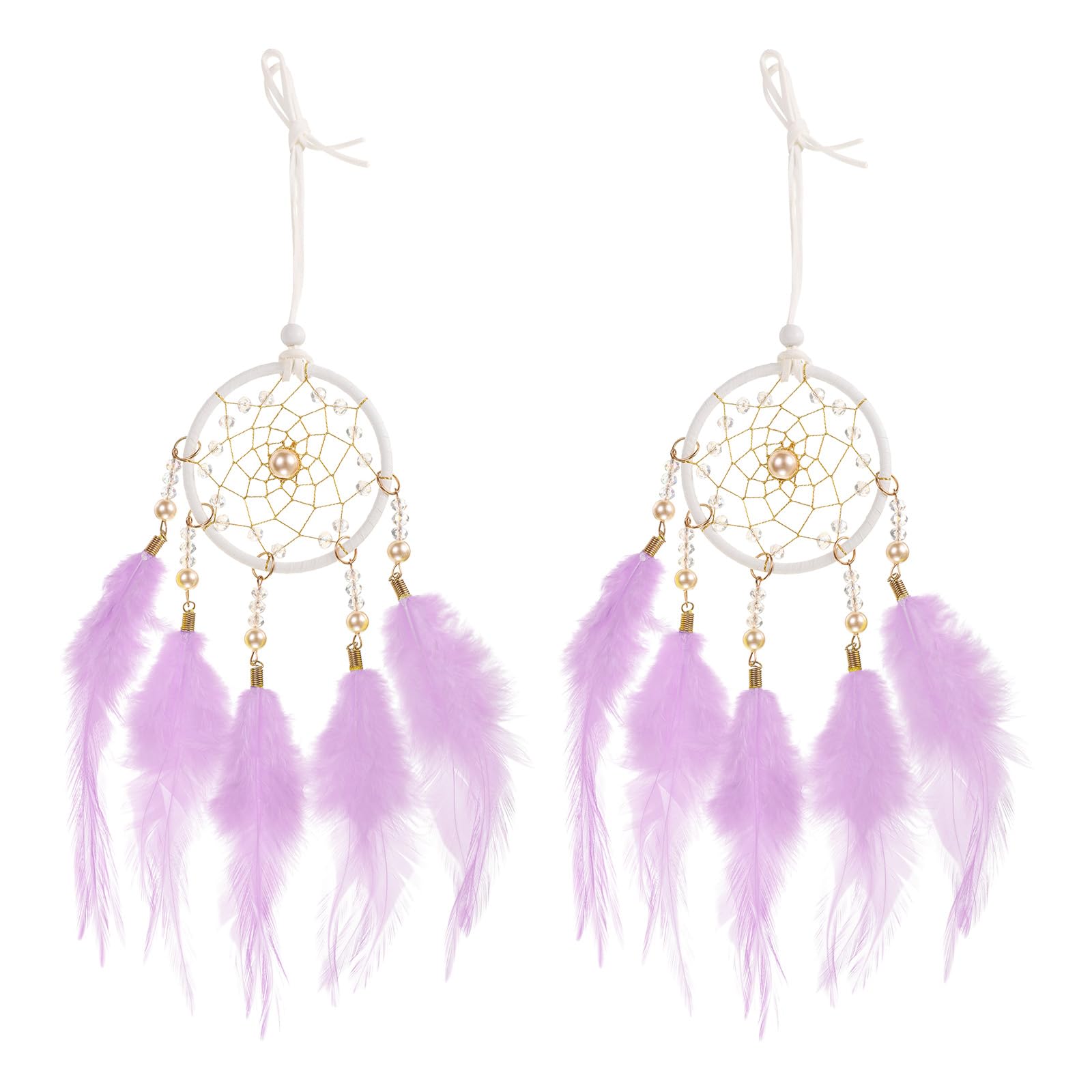 Attrape-rêves plumes faits main et perles de cristal haut de gamme