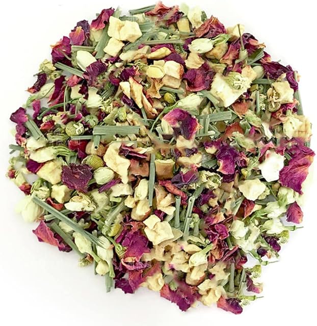 Glorious Inheriting dried rose petals mixed with dried jasmine bud, dried lemon grass, dried chamomile, dried apple dice, dried mango dice and dried coconut dice with net bag of 1,000 grams