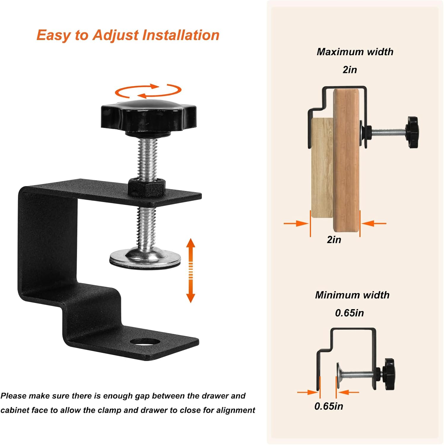 4Pcs Drawer Front Installation Clamps, Drawer Fixing Clips, Adjustable Drawer Face Clamp jig C Clamps, Easy and Stable Drawer Front Mounting Tool for Woodworking, Black
