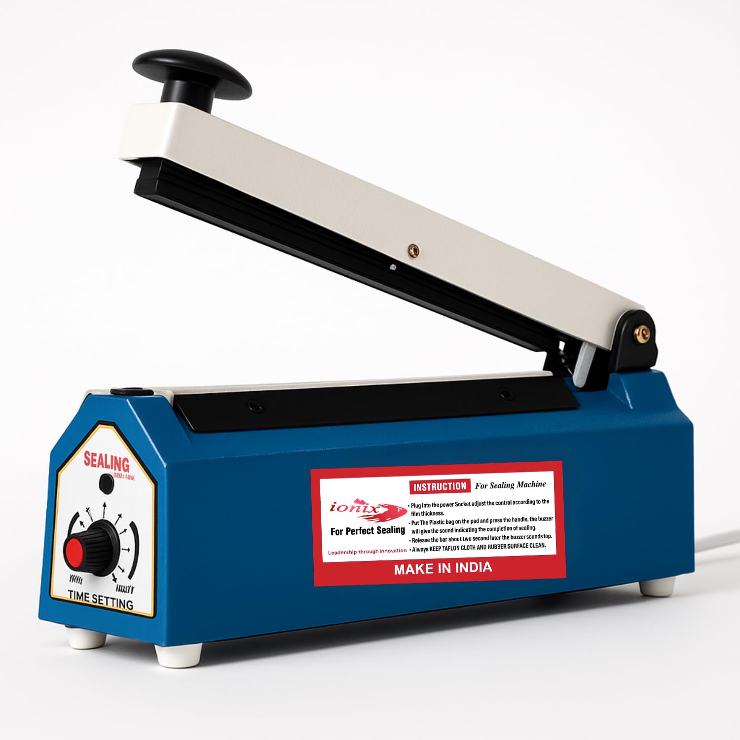 IONIX Sealing Machine for Food Packets | 1 Year Warranty, 8 Inch | Packet Sealer Machine, Packing Machine Sealing, Plastic Sealing Machine, Heavy metal Body From Full Customer Support (Blue - 200mm)